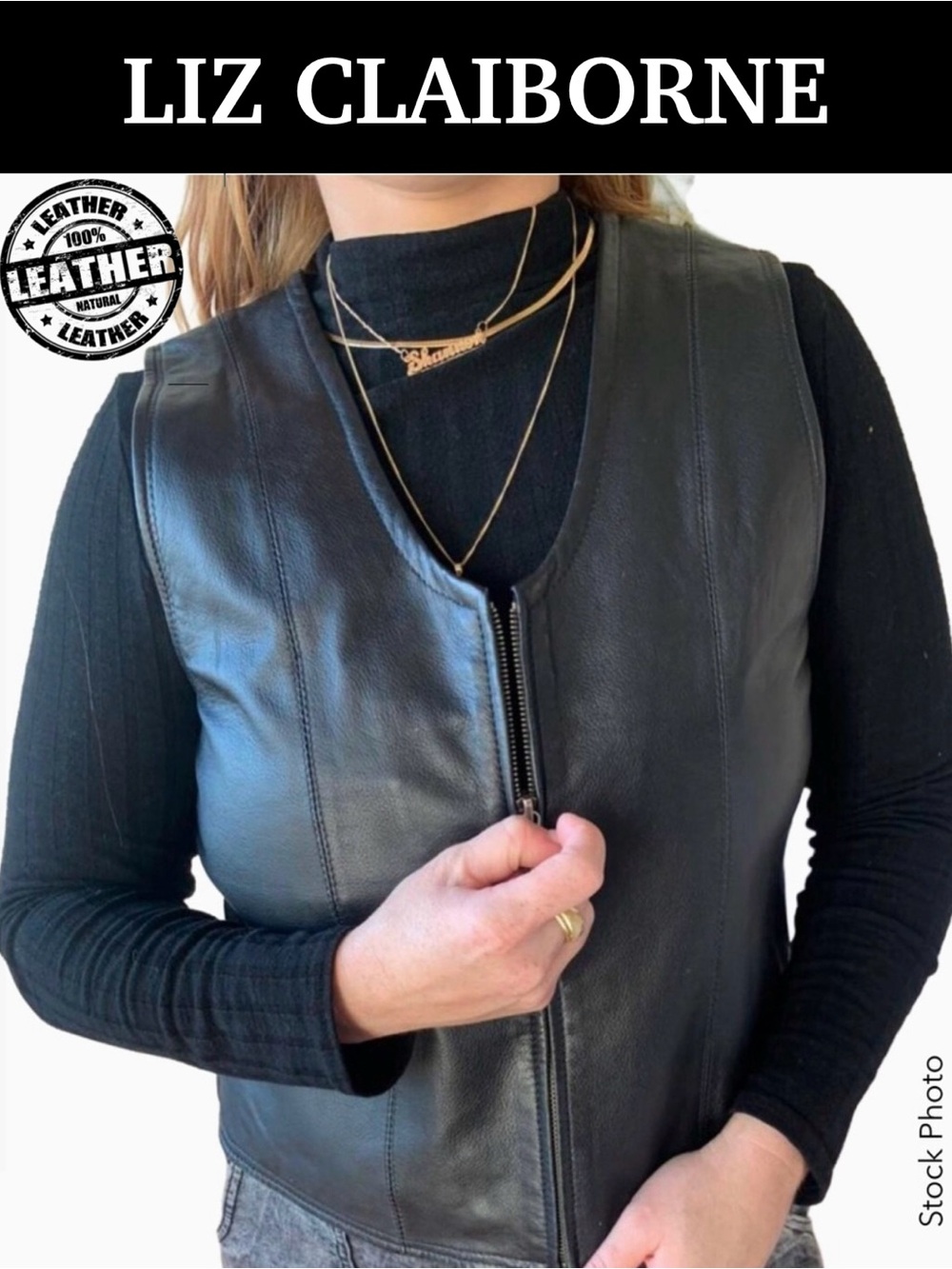 Vintage Leather VILLAGER/Liz Claiborne Black Leather Vest (PM Petite Medium)